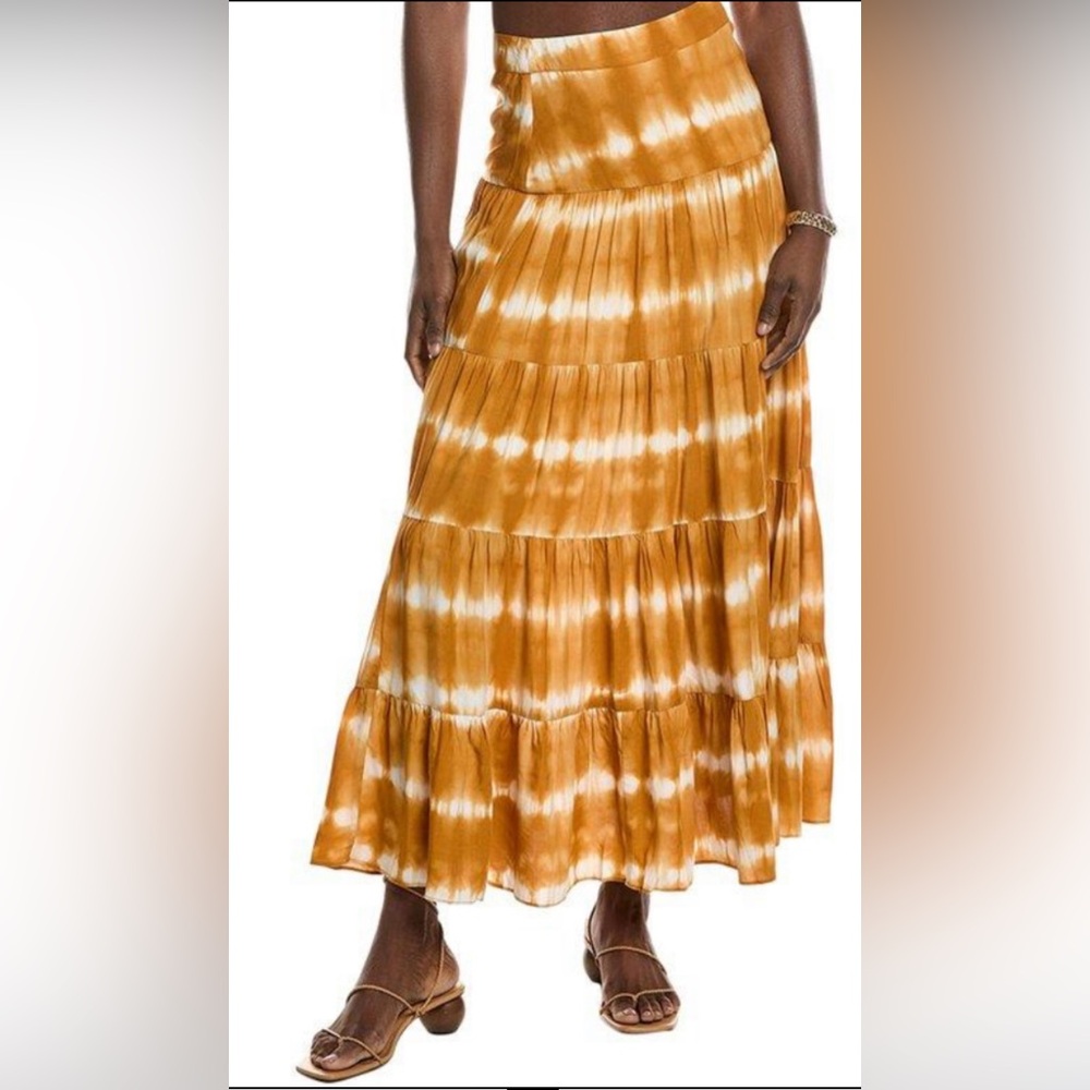 Anthropologie | O.P.T. Boho Tiered Tye Dye Midi Skirt in Mustard Yellow
